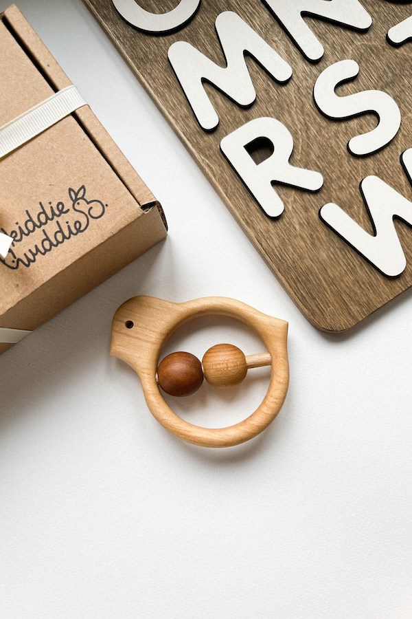 Best baby gifts under $15: Heirloom wooden baby toy and rattle