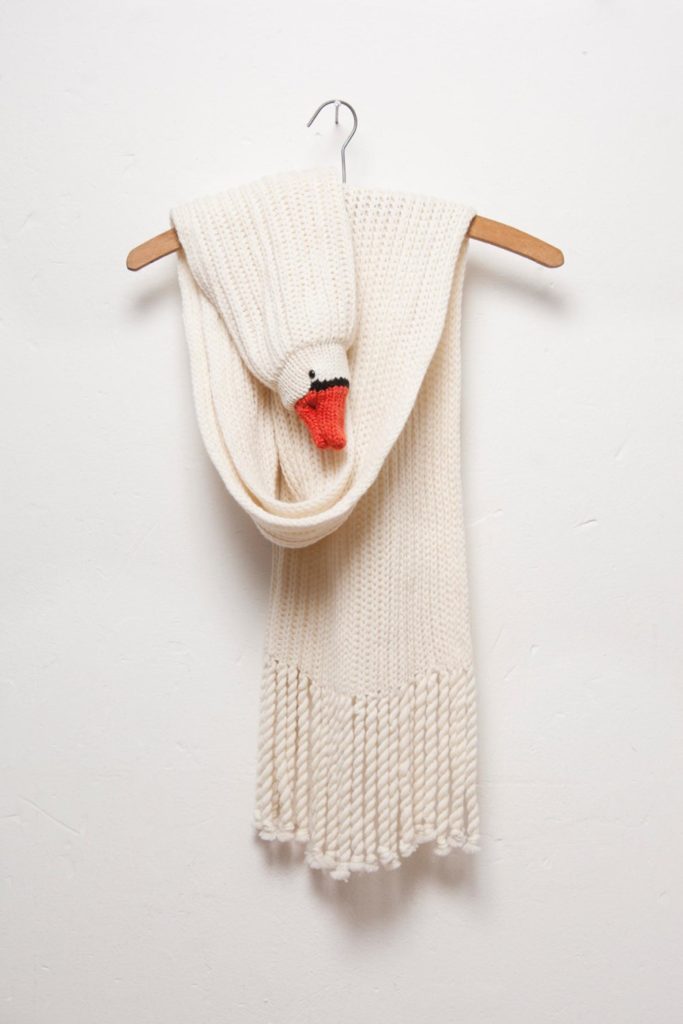 Hand knit animal scarves for adults, kids and babies from Etsy artist Nina: Long swan scarf