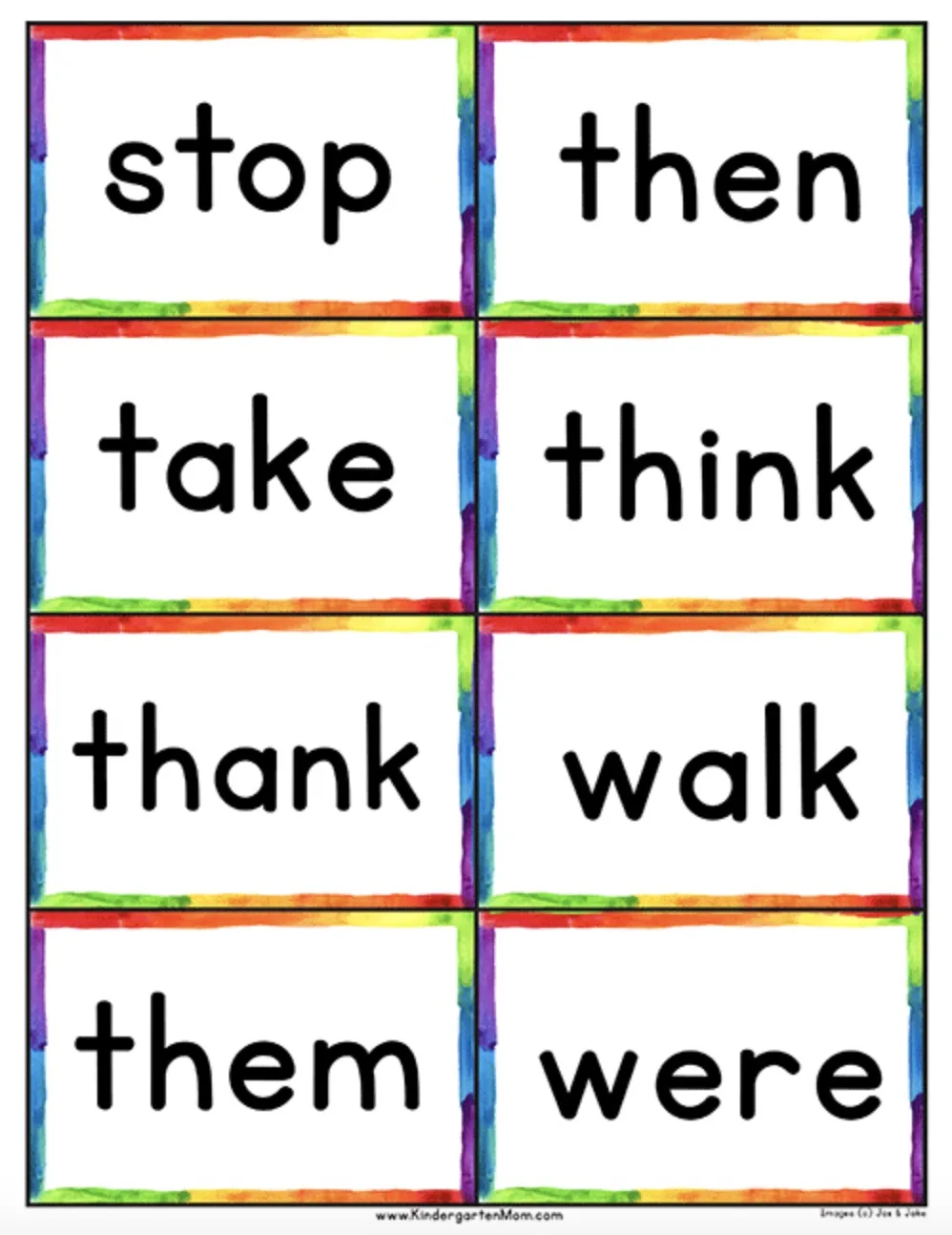 Printable sight word flash cards from Ed Zone