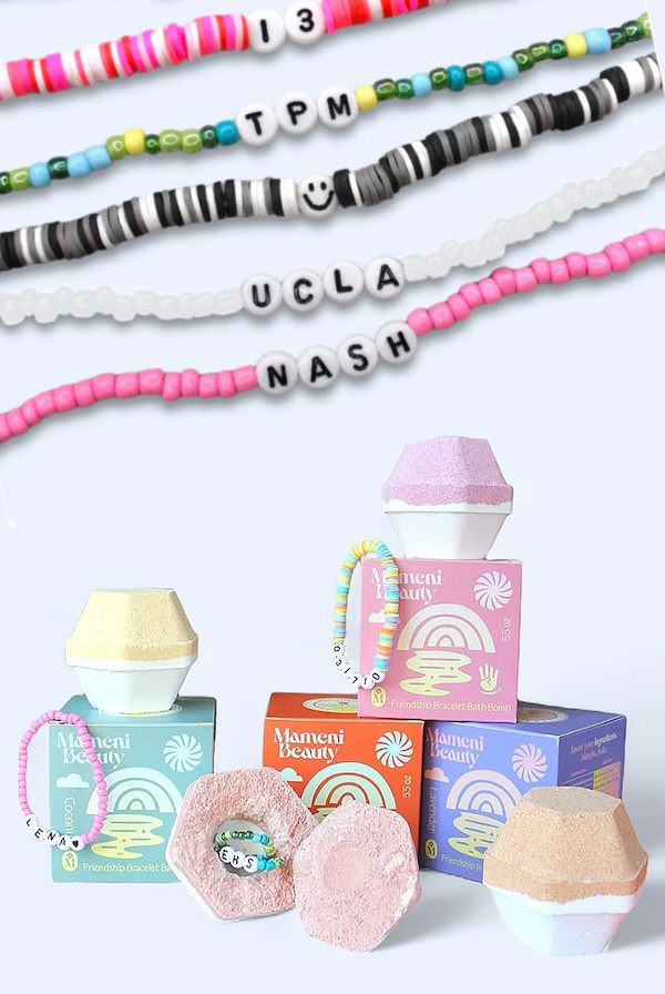 Mameni bath bombs include a friendship bracelet inside that you can personaize! | cool holiday gifts for kids 
