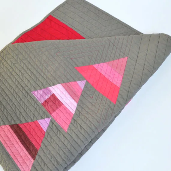 Twiggy and Opal Pink Diamond Handmade Modern Baby Quilt