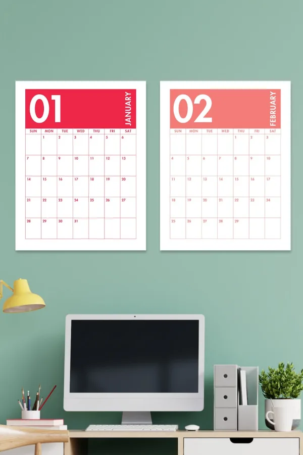 Modern 2024 printable monthly calendar pages from Pixel Blossom Co