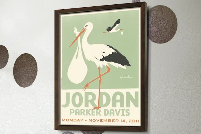 Custom nursery art from Alexander & Co that looks like vintage ads