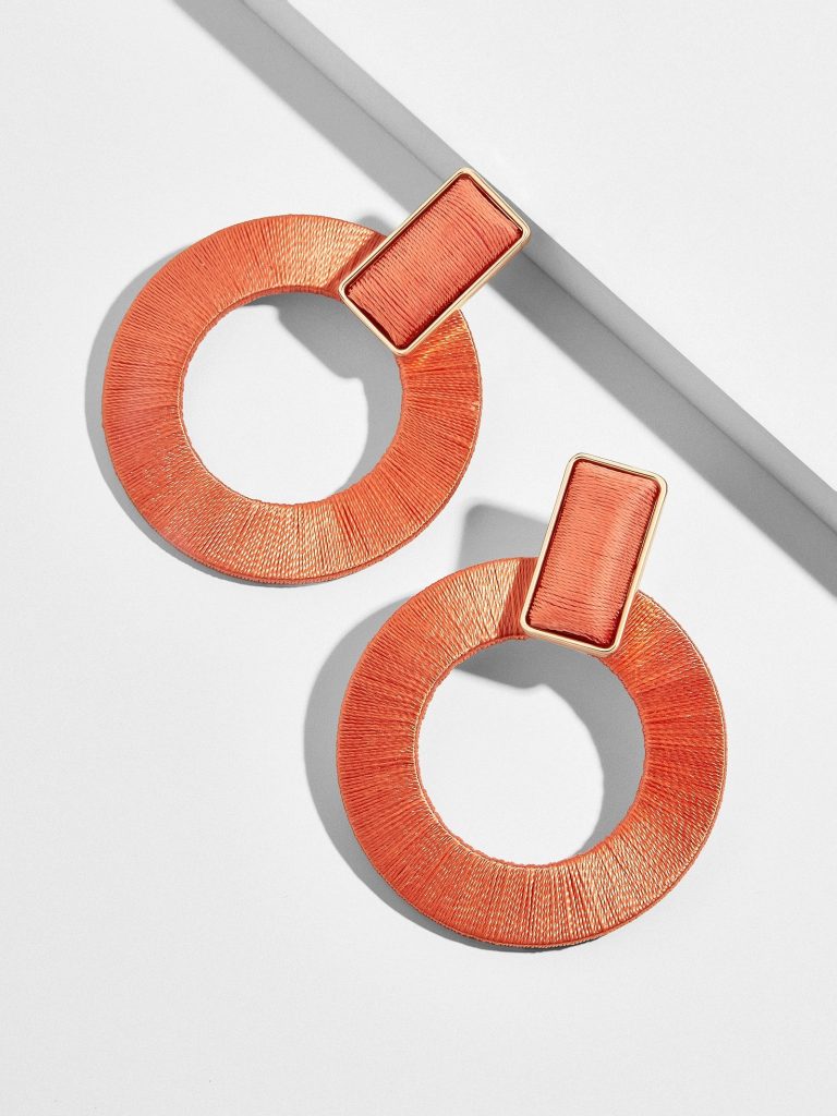 Pantone Coral earrings: Marisella Wrapped Hoop Earrings in Coral at BaubleBar