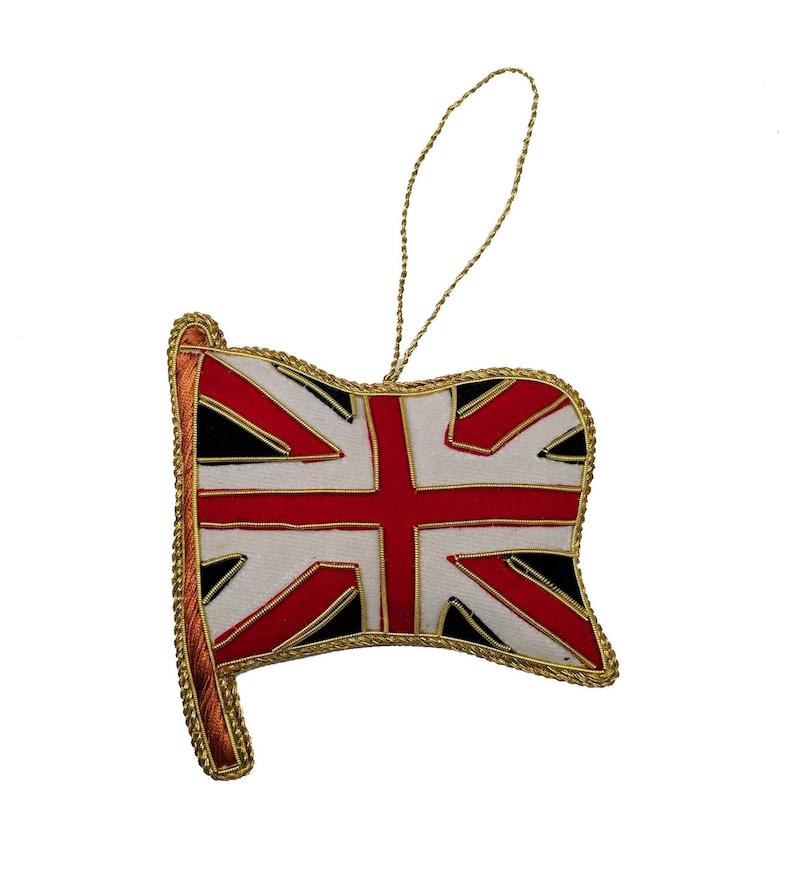 Gift ideas for The Crown fans: A handmade Union Jack Christmas ornament from Shop Christmas on Etsy.