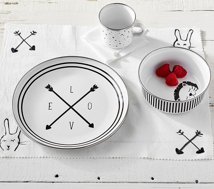 Emily Meritt black and white baby feeding set at PBK