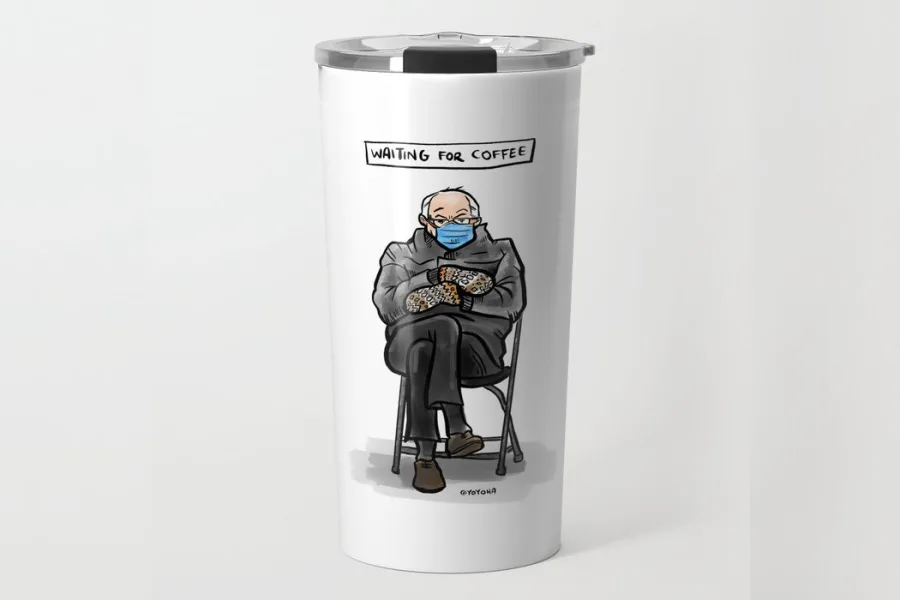 Bernie meme mug by Yoyoha supporting City Meals on Wheels