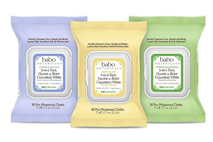 Babo Botanicals 3-in-in Face, Hand, and Body wipes are good for kids and adults too.