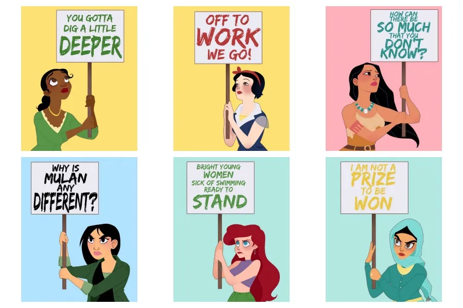 These Protest Disney Princesses prints at Society6 reimagine that Disney princesses got woke.