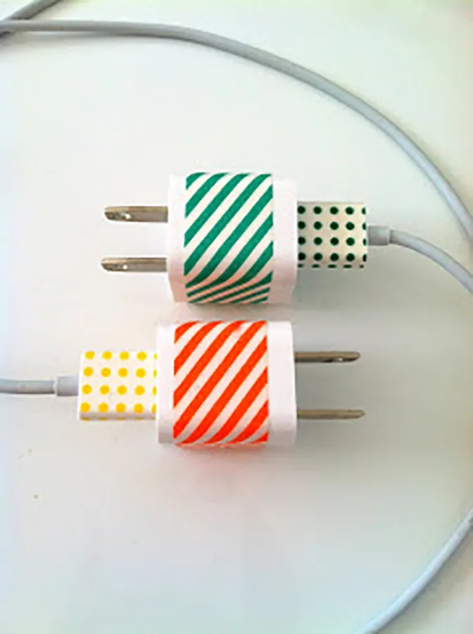 Summer DIY crafts for teens: Washi Tape Charging Cord from Delicious Spaces