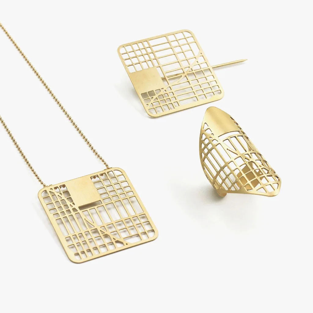 New York City map jewelry from artist Talia Sari