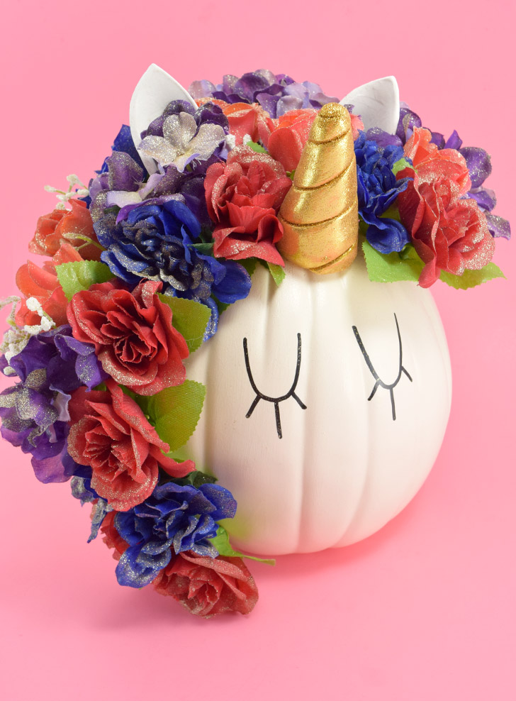 No-carve floral unicorn pumpkin tutorial from MomSpark