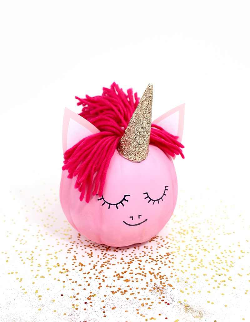 DIY yarn hair unicorn pumpkin from Lines Across