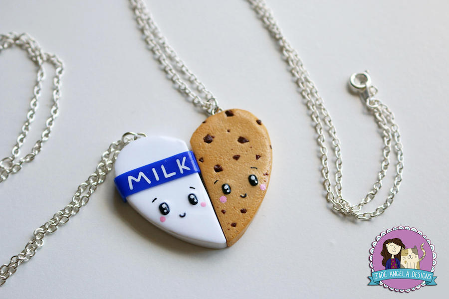Cool best friend necklaces: Milk and Cookies Friendship Necklace by Jade Angela Designs