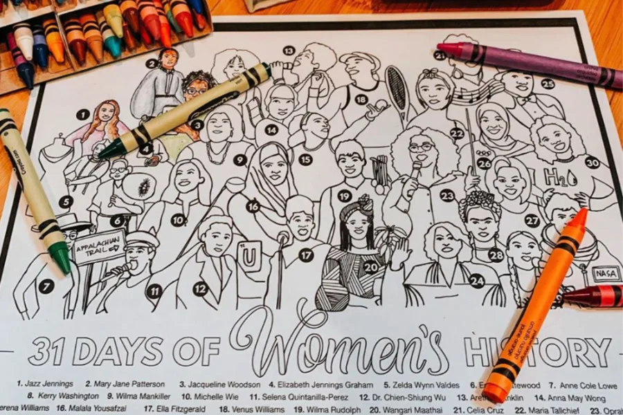 A free Women's History Month printable coloring page from Here Wee Read + Notebooks and Nibbles