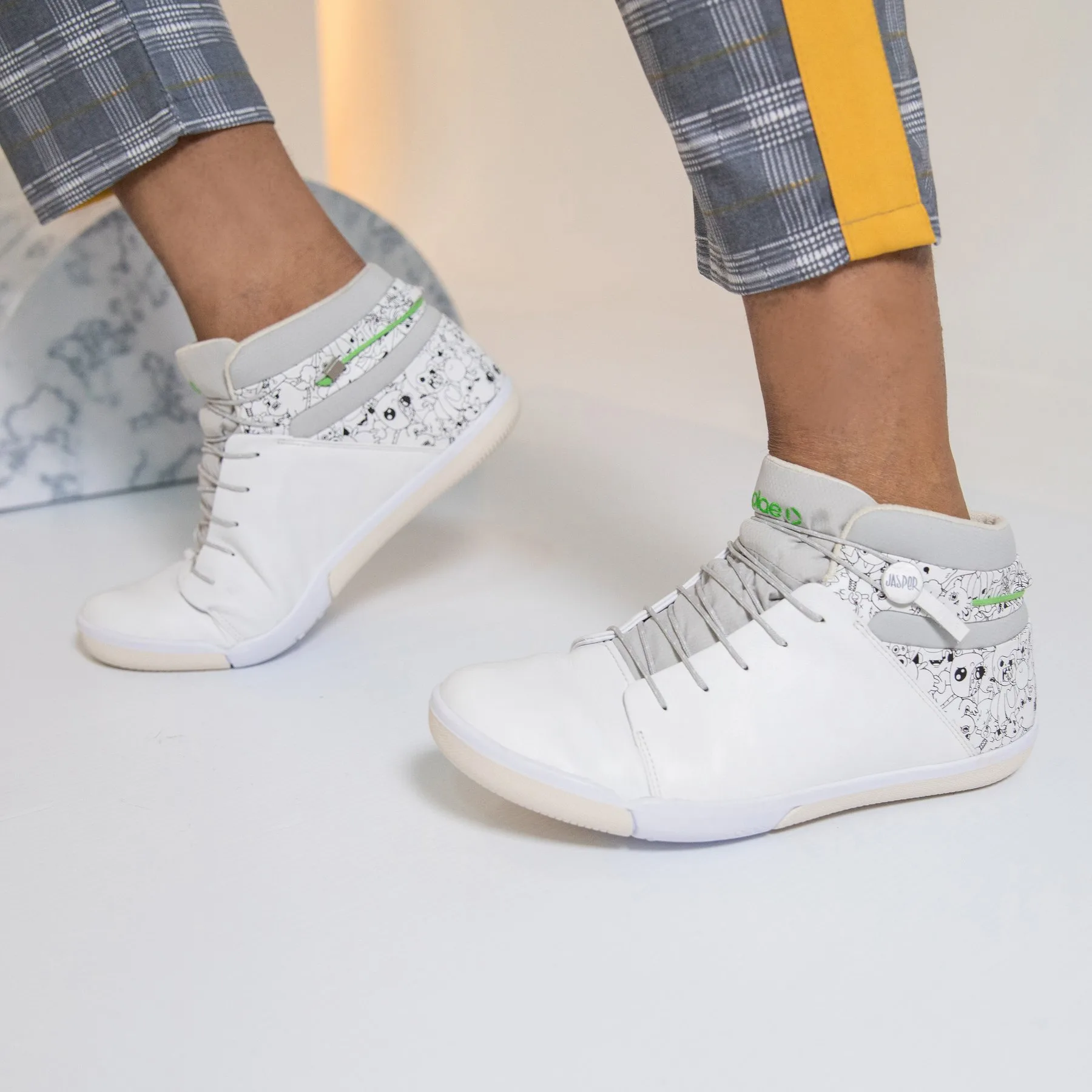 PLAE x Jasper Wong High Tops for adults with illustrations of adorable monsters