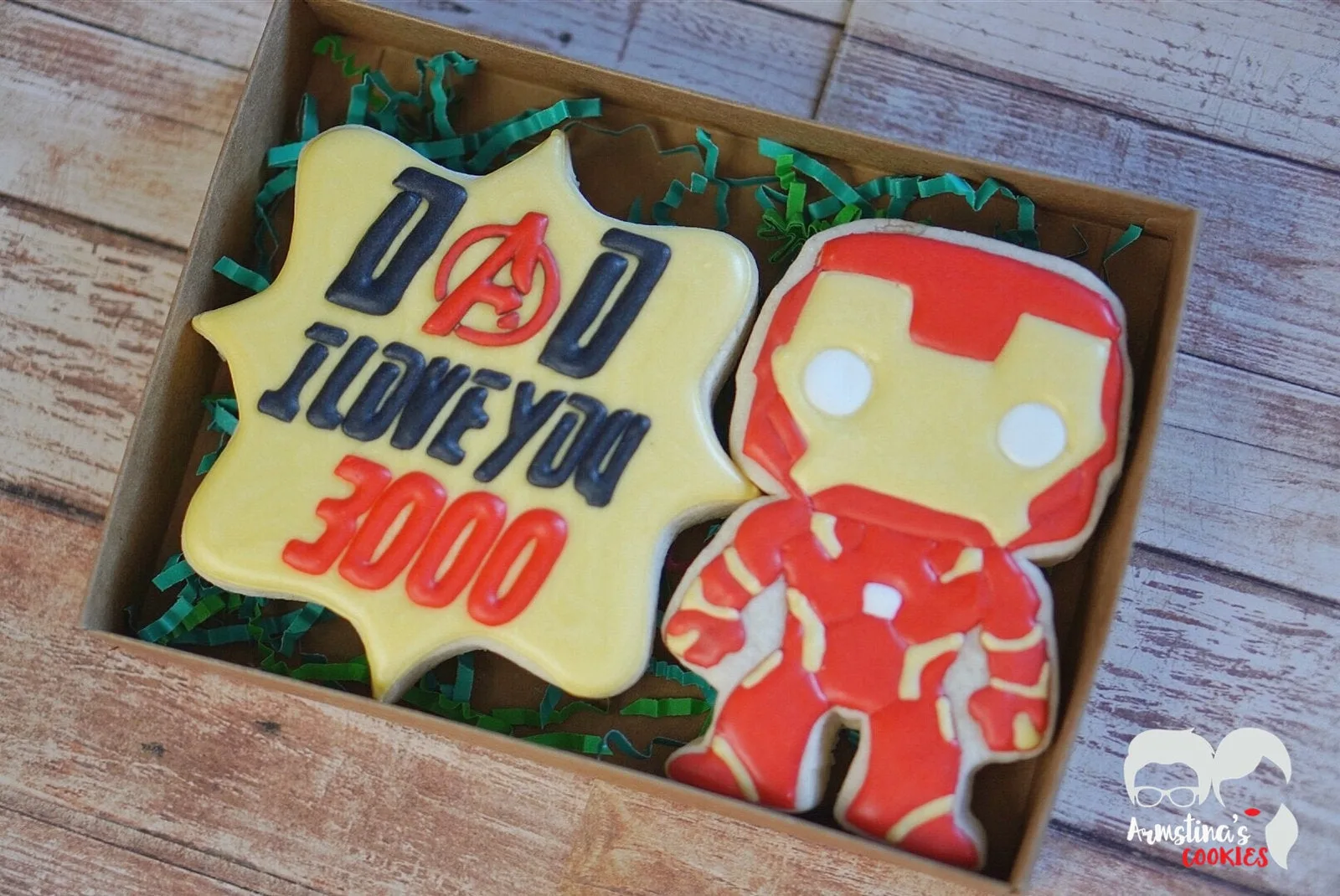 Cool Father's Day gifts under $15: Iron Man / Love you 3000 cookies on Etsy