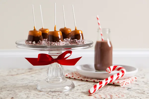 Chocolate Caramel Dipped Marshmallows with Crushed Candy Canes