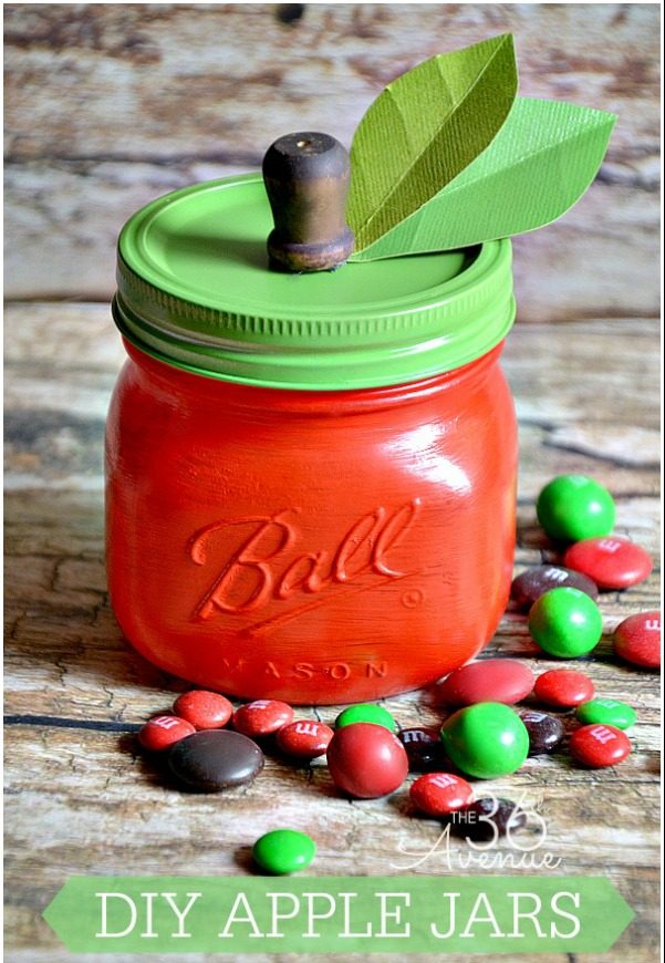 These DIY Apple Mason Jars from the The 36th Avenue blog are so adorable and the perfect DIY holiday gift for teachers.