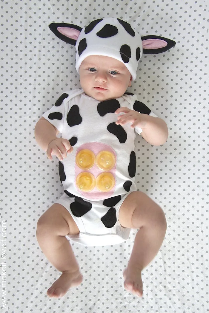 Baby Halloween costumes with onesies: Baby Cow Costume DIY by Make It & Love It