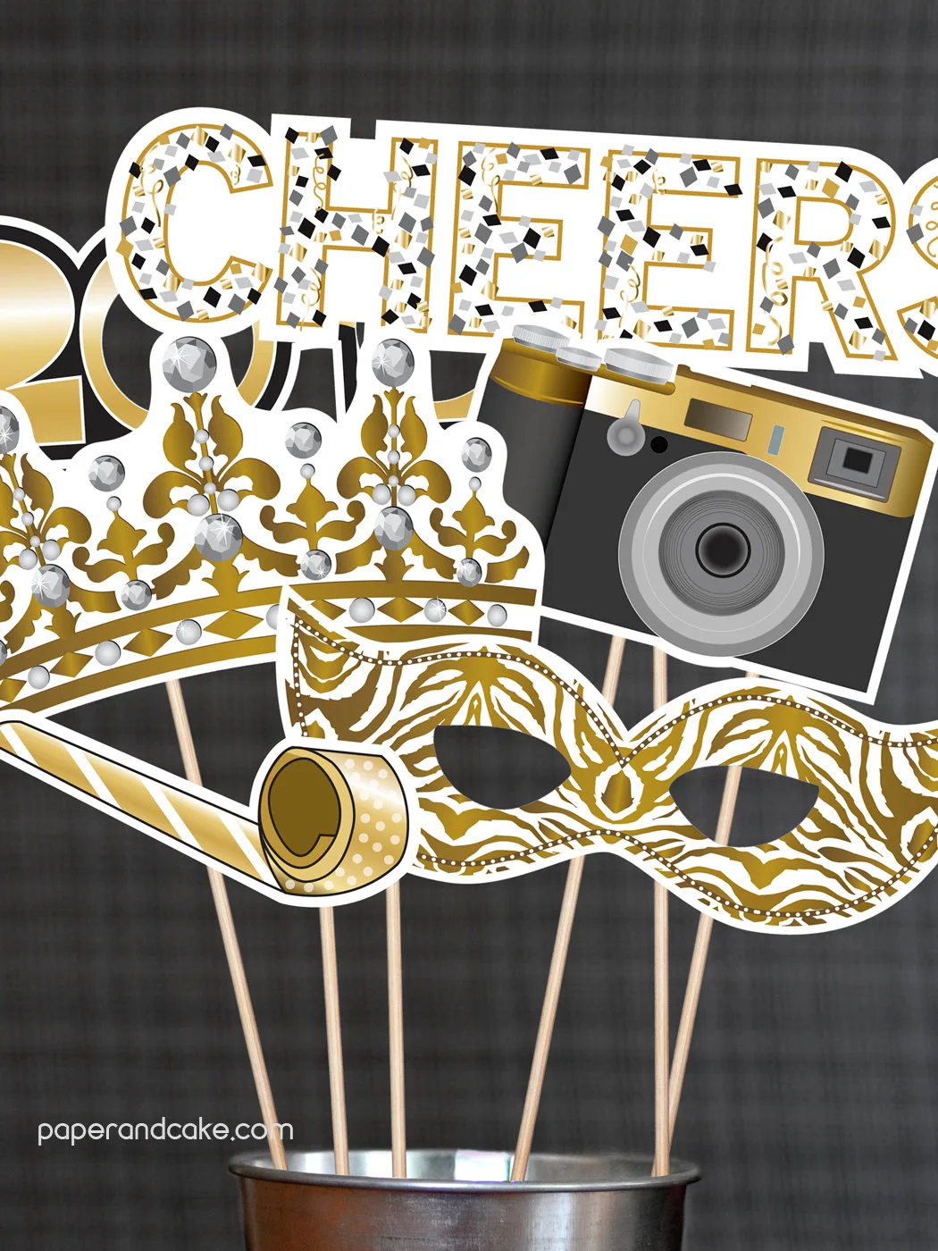 Printable 2017 New Year's Eve photo booth printables from Paper and Cake on Etsy
