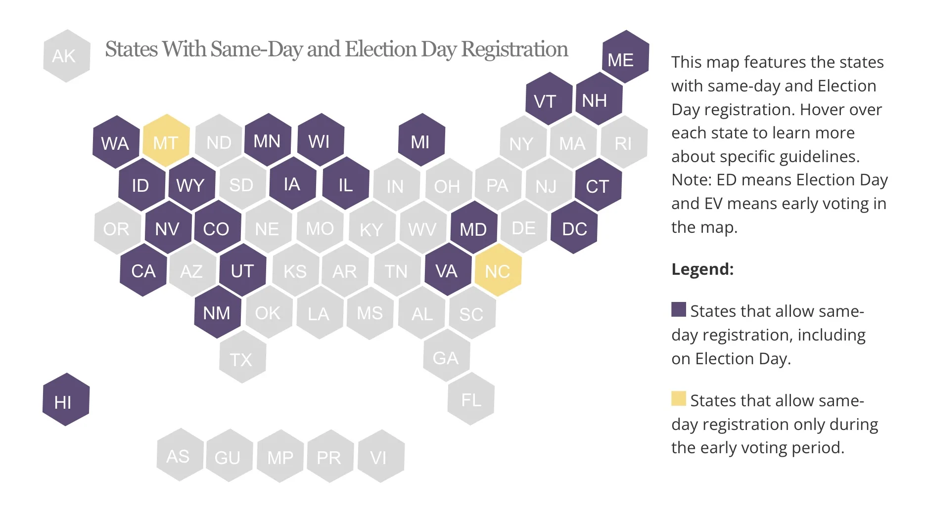 States offering same day voter registration, via NCSL