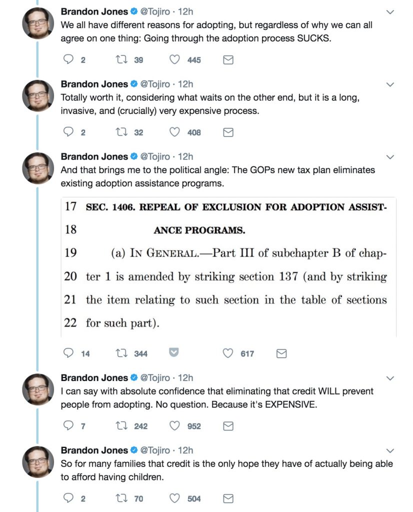 Why the adoption tax credit matters | Twitter thread by Brandon Jones