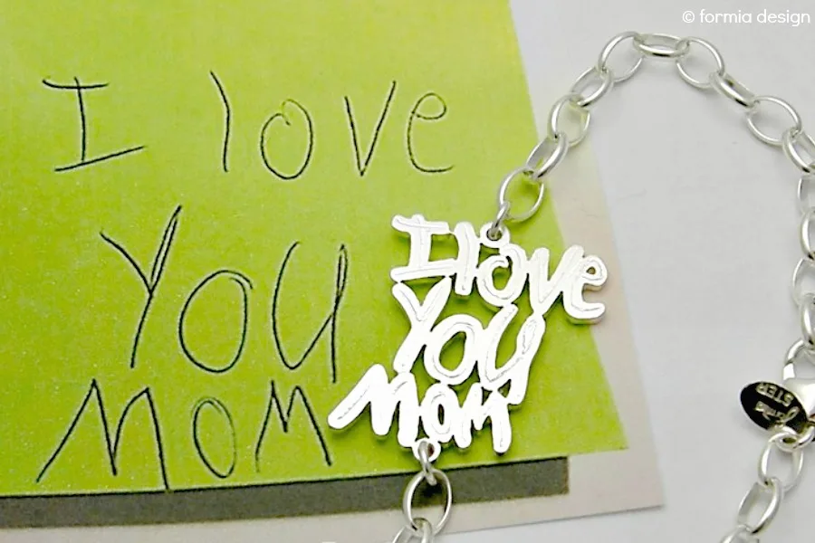Personalized jewelry and keychains from children's artwork for Mother's Day: Formia Design