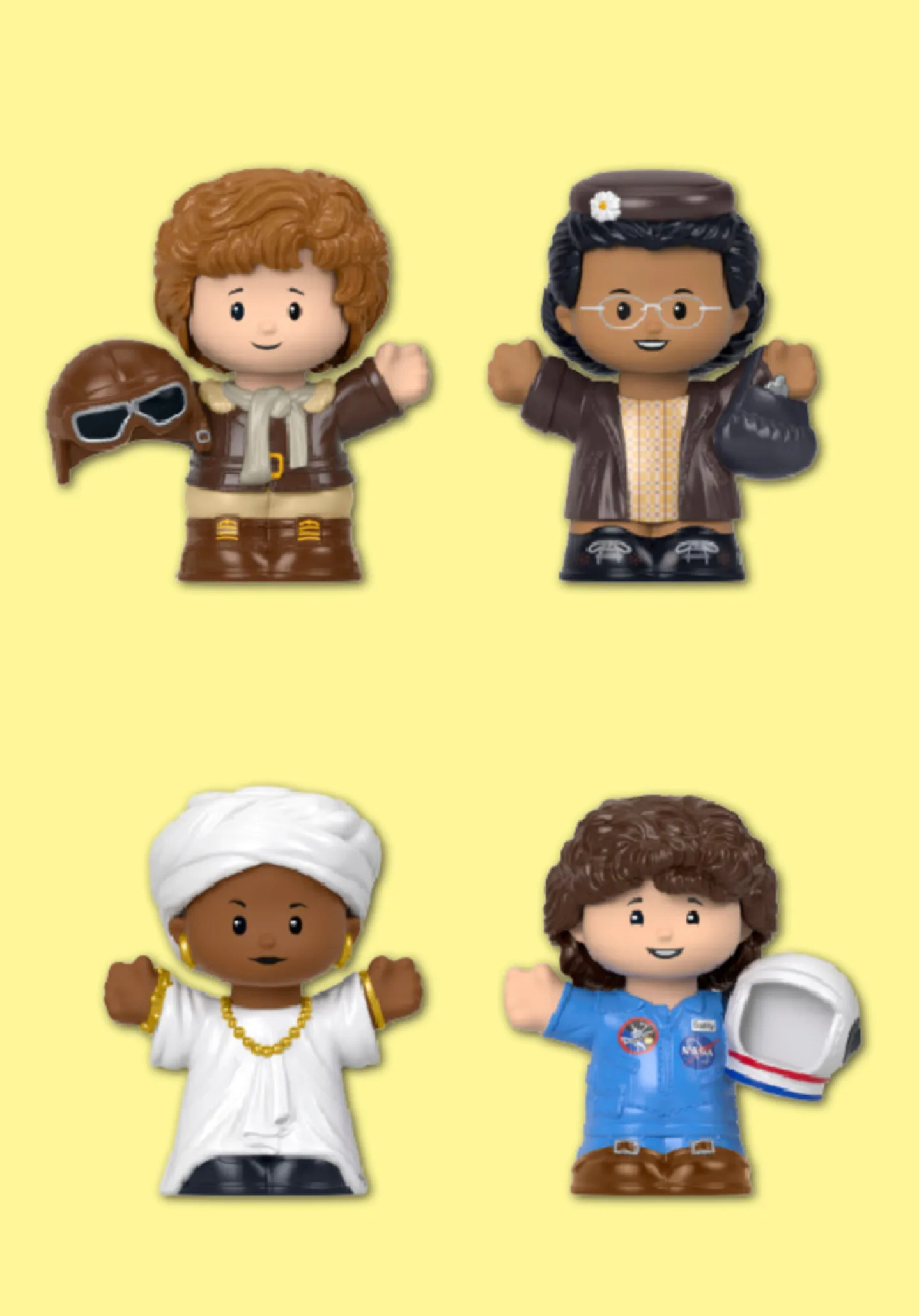 Inspiring Women set of Fisher Price Little People Figurines, featuring Amelia Earhart, Rosa Parks, Sally Ride and Dr Maya Angelou