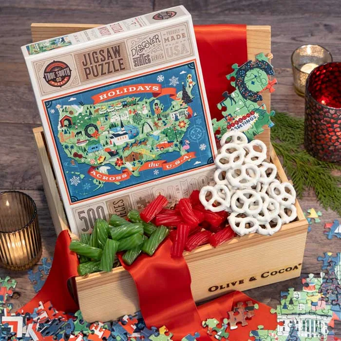 Olive & Cocoa Holiday Puzzle and Treats gift crate is perfect when you're shopping for a whole family