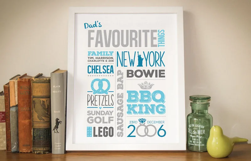 Personalized gifts for Father's Day: Dad's Favorite Things Print by Little Gems Prints