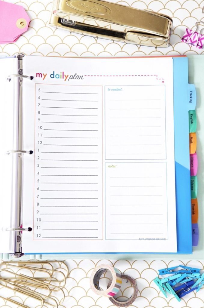 Printable academic year student planner from Just a Girl and Her Blog