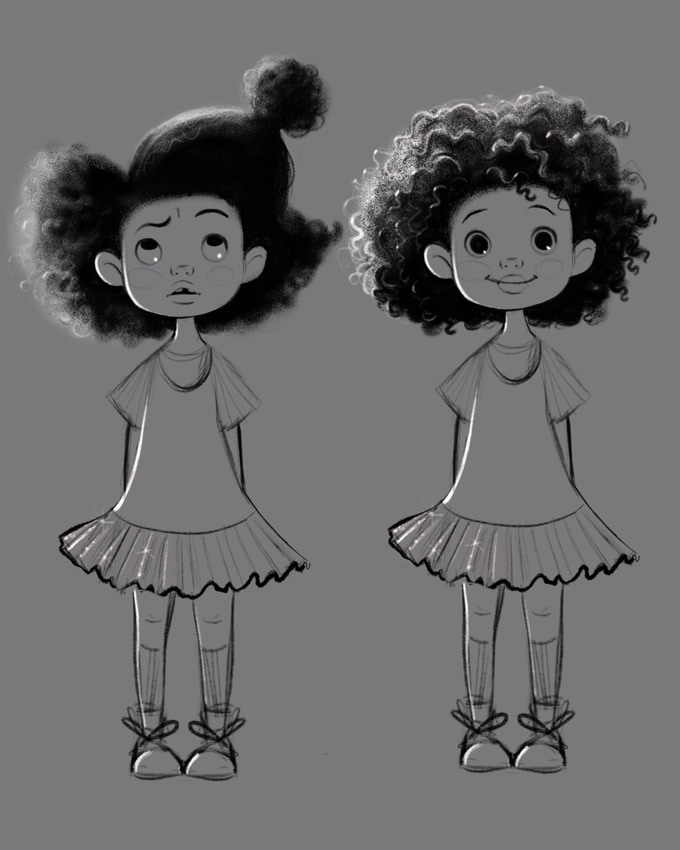 Hair Love film: sketches of the main character Zuri 