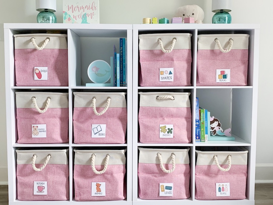 An organization system for Kate's daughter's room makeover for adopted kids by Bloom Family Designs