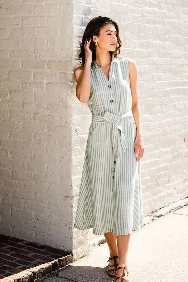 Favorites from the ABLE sale: Maddison sleeveless midi dress in summery green stripes