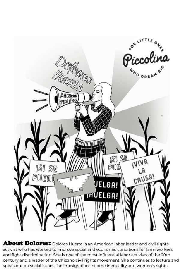 Dolores Huerta coloring page for Women's History Month | free download from Piccolina