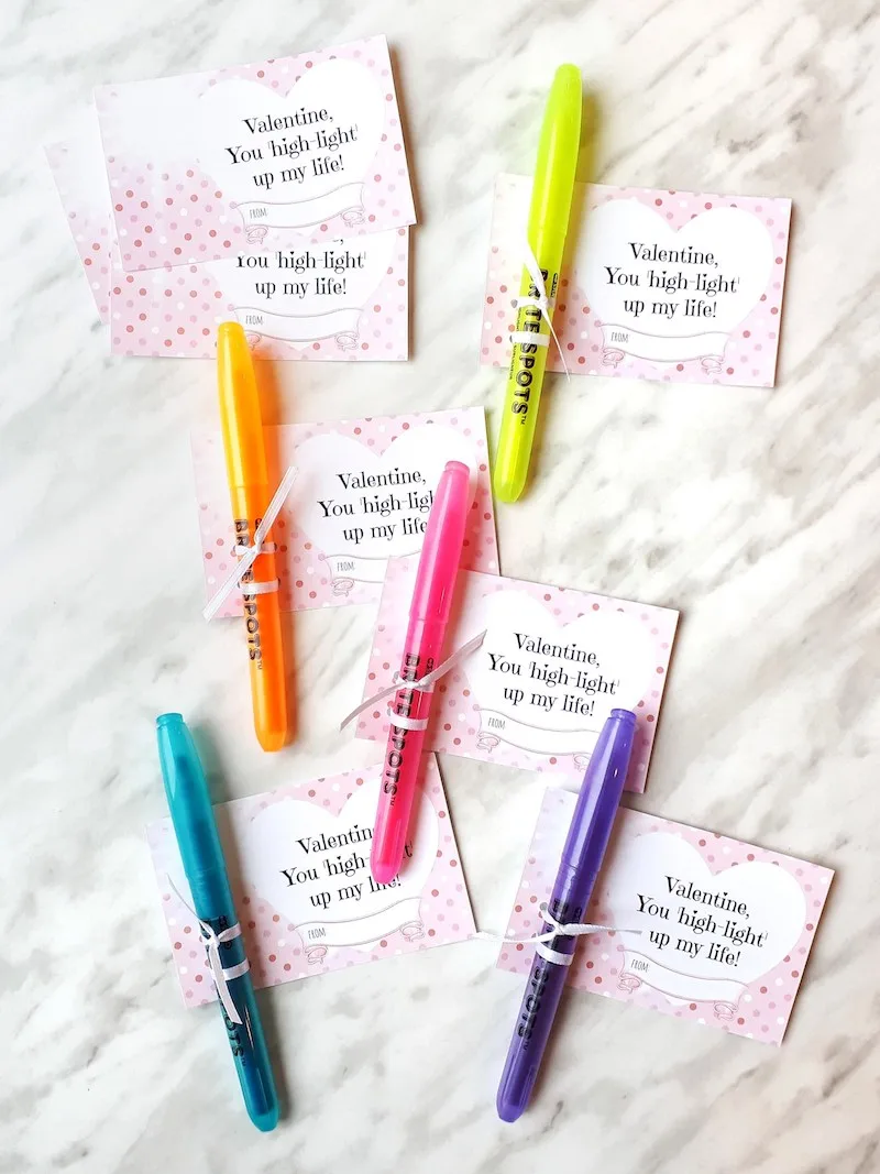 7 fun non-candy printable valentines: You "highlight" up my life