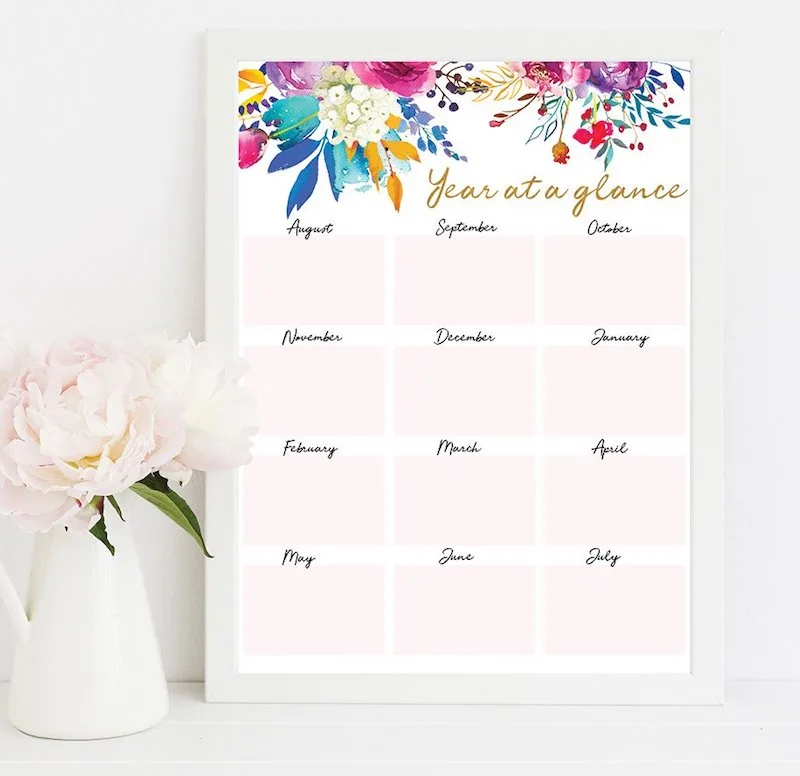 Printable academic calendars: Year-at-a-glance by Emma Love Prints