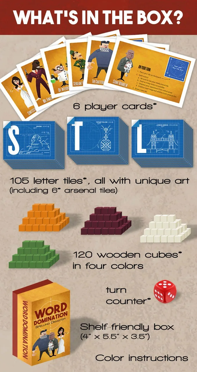 Word Domination family tabletop board game for evil geniuses