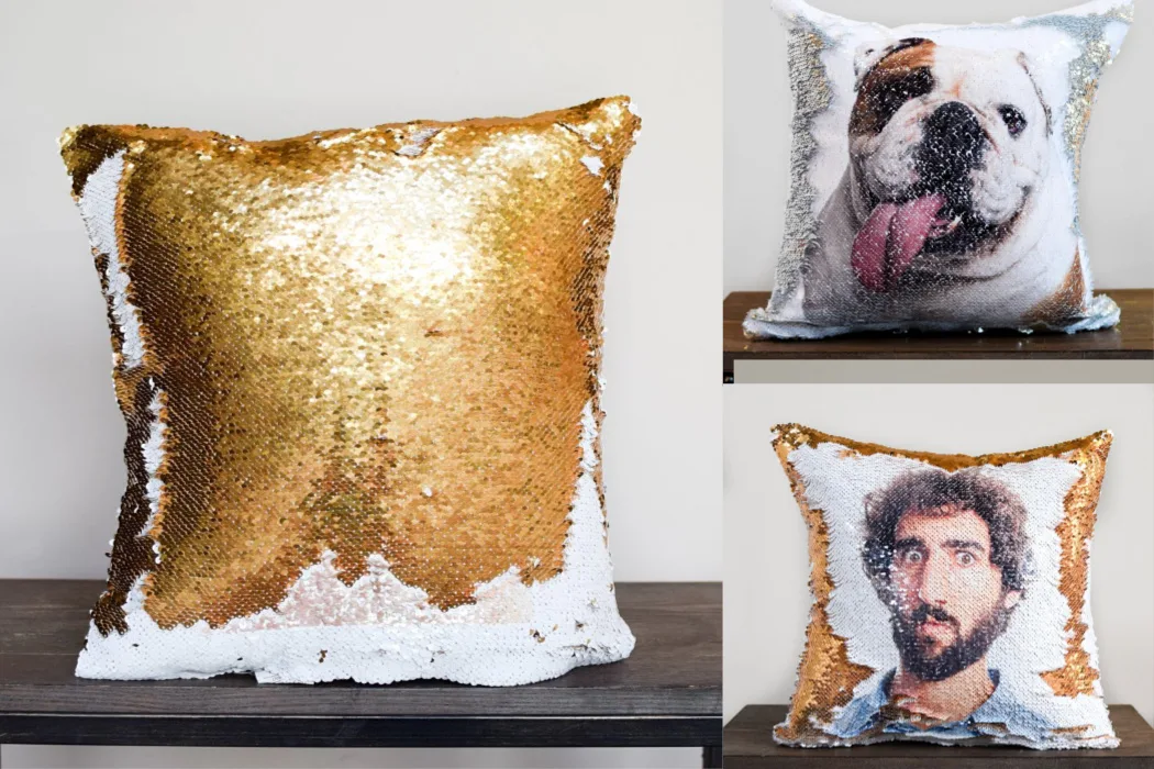 Surprise personalized flip sequin pillow from the Mermaid Pillow Co