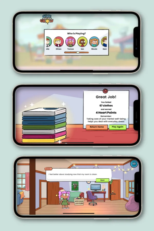 Give As We Grow: An app teaching real life lessons to kids in giving back and caring through mini games
