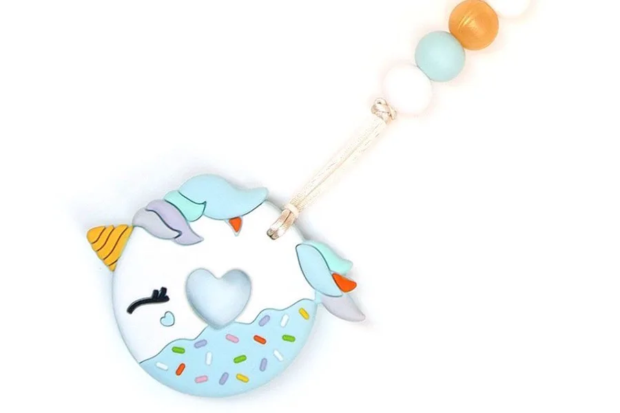 Unicorn donut teether: Blue Unicorn Donut Silicone Teether