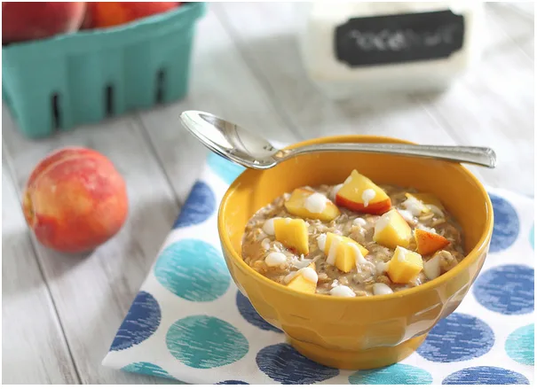 Peach recipes: Peach Coconut Cream Oatmeal via Running to the Kitchen