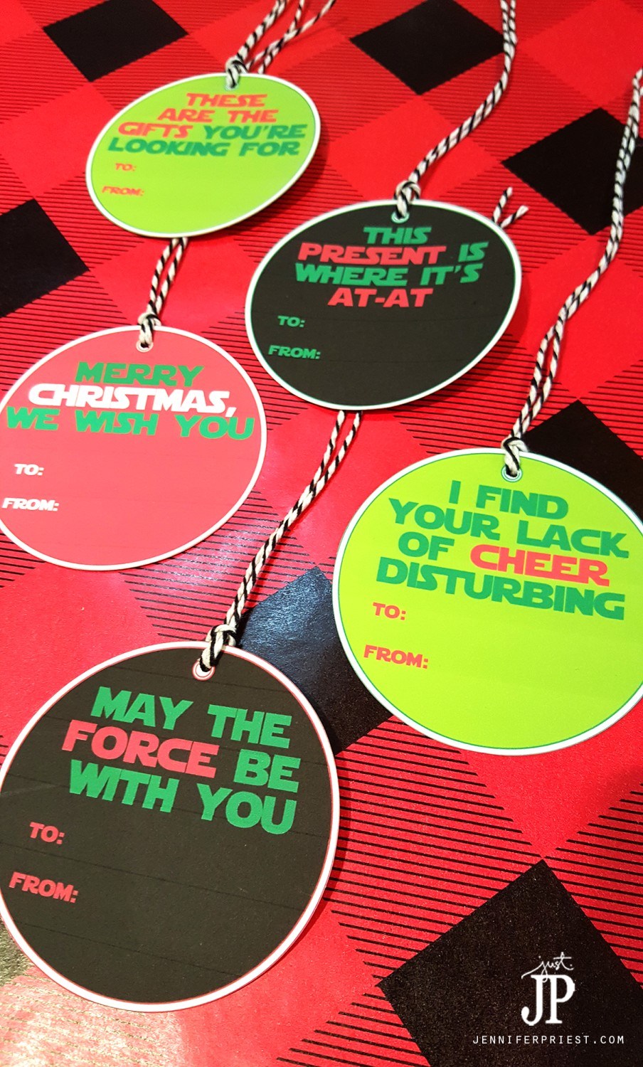 Free printable Star Wars gift tags from Just JP. Because, Star Wars.