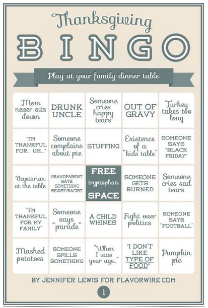 Thanksgiving BINGO printable. Awesome