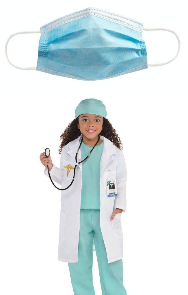 Halloween costume ideas using face masks: A healthcare hero, of course