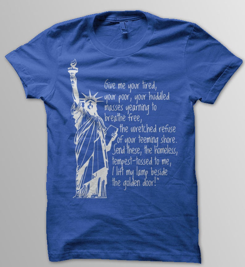 Progressive July 4th tees: The Statue of Liberty tee from Yellow Dog Tees has Emma Lazarus's essential poem printed on it