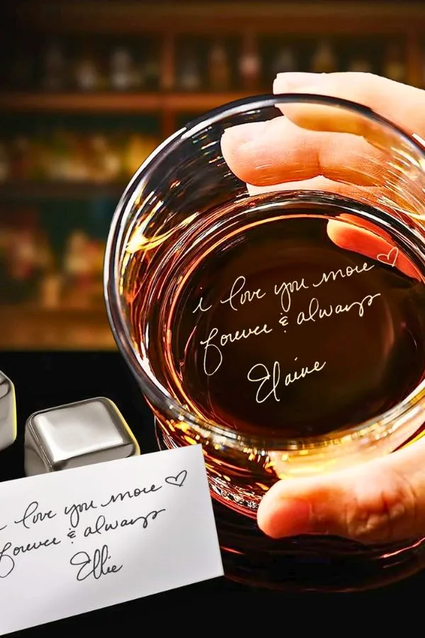 Best Etsy Gifts Custom Handwritten Whiskey Glass Gifts - Personalized Your Handwriting on Rock Glass