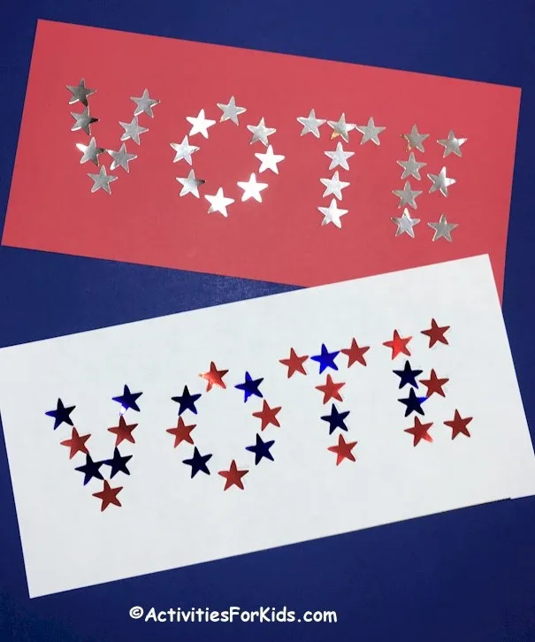 Make VOTE star sticker banners using this idea from ActivitesForKids