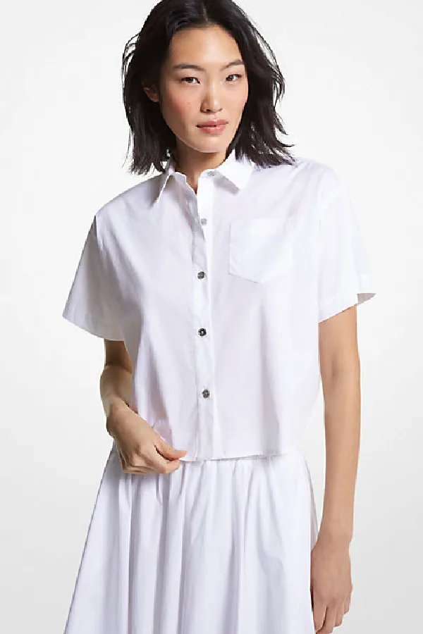 Preppy spring tops on sale: Michael Kors stretch poplin top is perfect in black and white, and cropped not too high either